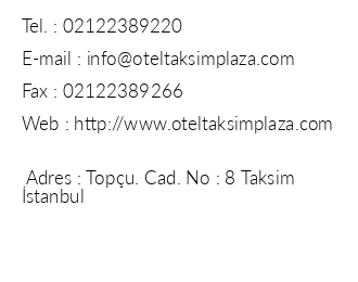 Taksim Plaza Hotel iletiim bilgileri